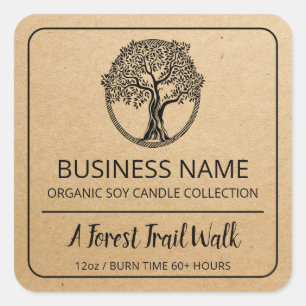 Tree Frame Kraft Brown Soy Candle Labels