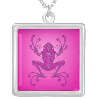 Tree Frog – deep pink Silver Plated Necklace