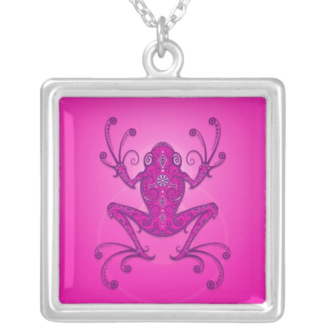 Tree Frog – deep pink Silver Plated Necklace (Front)