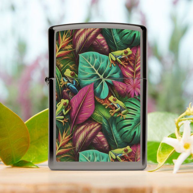 Tree Frog Dreams Seamless Surface Pattern Zippo Lighter (On Table)