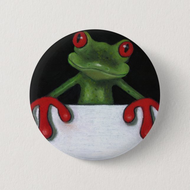 TREE FROG HOLDING SIGN: YOU PICK WORDING PINBACK BUTTON (Front)