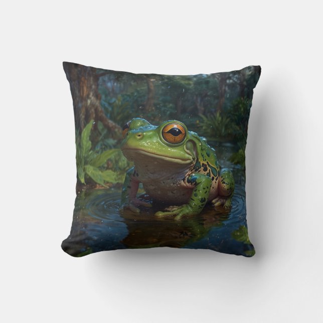 Tree Frog in a Pond Wildlife Scene Throw Pillow (Front)