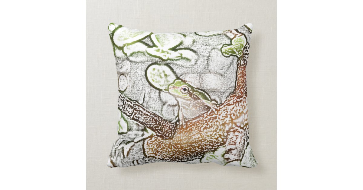 Tree Frog In Bonsai Colored Pencil Animal Drawing Throw Pillow Zazzle Com