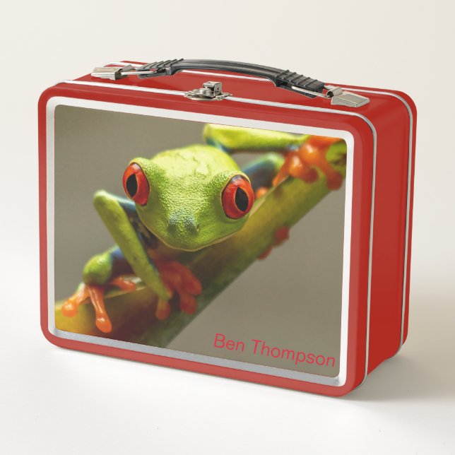 Tree Frog Looking at You Name Metal Lunch Box (Front)
