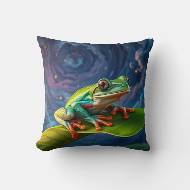 Tree frog night magic throw pillow (Front)