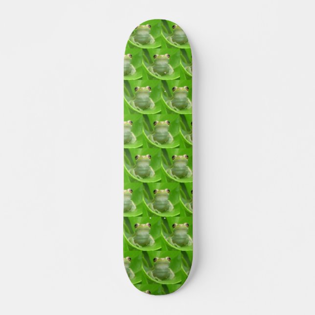 Tree Frog on Blood Orange Tree Leaf Skateboard (Front)