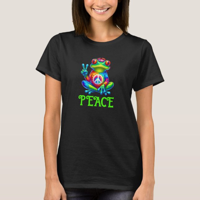 Tree Frog Peace Sign Tye Dye Shirt, Frog Lovers T-Shirt (Front)