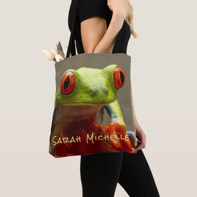 Tree Frog Personalized Name Tote Bag (Close Up)