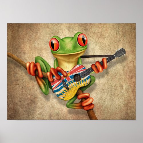 Tree Frog Playing British Columbian Guitar Poster