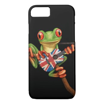 Tree Frog Playing British Flag Guitar Black Iphone 8/7 Case by crazycreatures at Zazzle