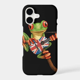 Tree Frog Playing British Flag Guitar Black iPhone 17 Case