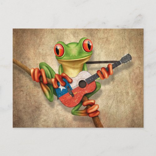 Tree Frog Playing Chilean Flag Guitar Postcard