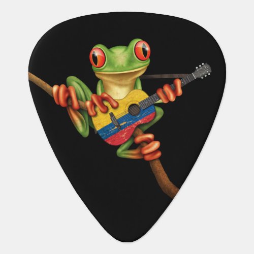 Tree Frog Playing Colombian Flag Guitar Black Guitar Pick