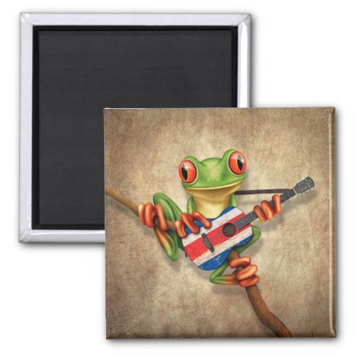 Tree Frog Playing Costa Rica Flag Guitar Magnet