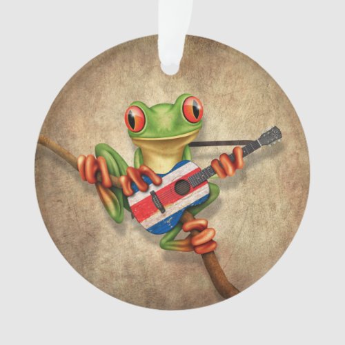 Tree Frog Playing Costa Rica Flag Guitar Ornament