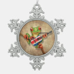 Tree Frog Playing Costa Rica Flag Guitar Snowflake Pewter Christmas Ornament at Zazzle