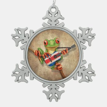 Tree Frog Playing Costa Rica Flag Guitar Snowflake Pewter Christmas Ornament by crazycreatures at Zazzle