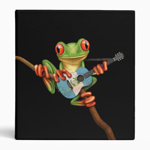 Tree Frog Playing Guatemalan Flag Guitar Black Binder