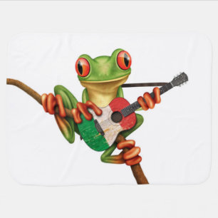 Tree Frog Playing Italian Flag Guitar White Receiving Blanket