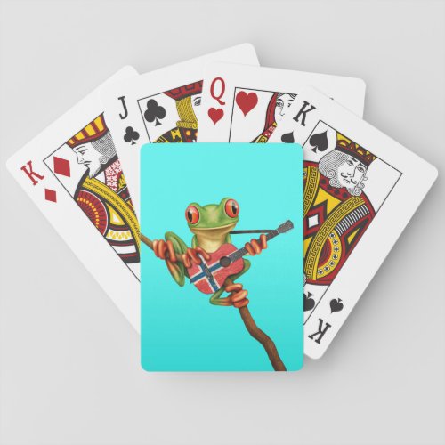 Tree Frog Playing Norwegian Flag Guitar Blue Playing Cards