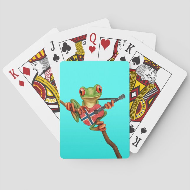 Tree Frog Playing Norwegian Flag Guitar Blue Poker Cards (Back)