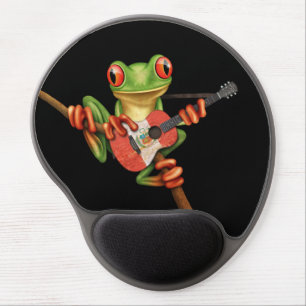 Tree Frog Playing Peruvian Flag Guitar Black Gel Mouse Pad