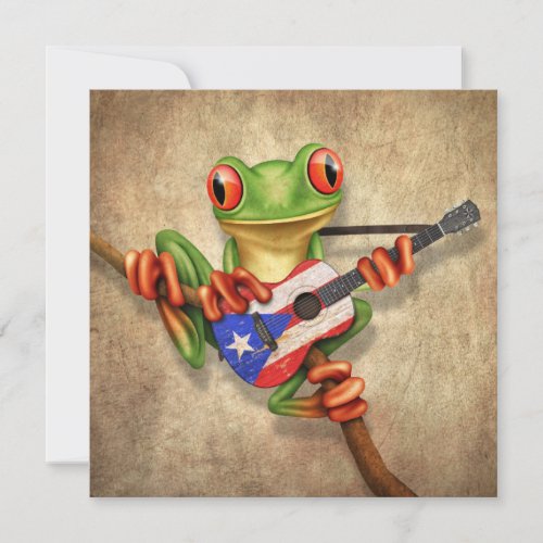 Tree Frog Playing Puerto Rico Flag Guitar