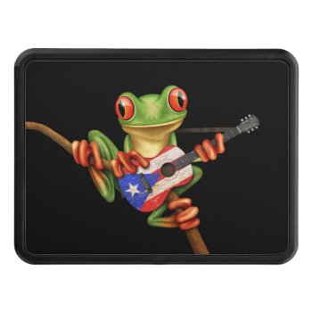 Tree Frog Playing Puerto Rico Flag Guitar Black Hitch Cover by crazycreatures at Zazzle