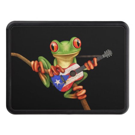 Tree Frog Playing Puerto Rico Flag Guitar Black Hitch Cover