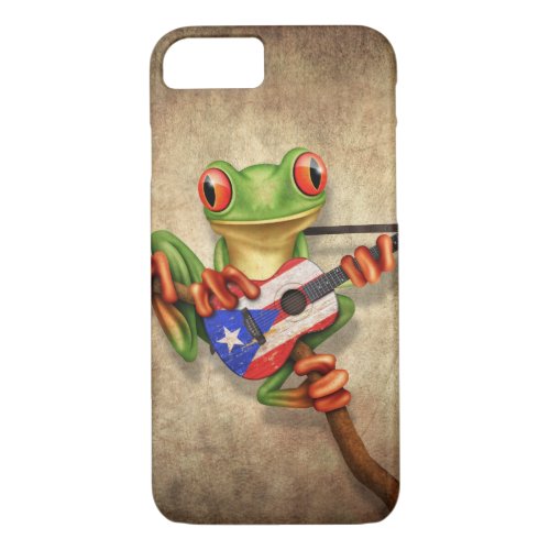 Tree Frog Playing Puerto Rico Flag Guitar iPhone 87 Case