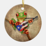 Tree Frog Playing Puerto Rico Flag Guitar Ceramic Ornament at Zazzle