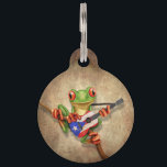 Tree Frog Playing Puerto Rico Flag Guitar Pet ID Tag<br><div class="desc">This cute design by artist Jeff Bartels features a small green tree frog holding a scratched and worn acoustic guitar. The flag of Puerto Rico is painted on to the old guitar giving it a patriotic look. The adorable tree frog musician is sitting on a small branch and is looking...</div>