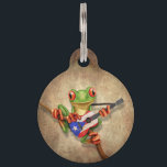 Tree Frog Playing Puerto Rico Flag Guitar Pet ID Tag<br><div class="desc">This cute design by artist Jeff Bartels features a small green tree frog holding a scratched and worn acoustic guitar. The flag of Puerto Rico is painted on to the old guitar giving it a patriotic look. The adorable tree frog musician is sitting on a small branch and is looking...</div>