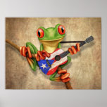 Tree Frog Playing Puerto Rico Flag Guitar Poster at Zazzle