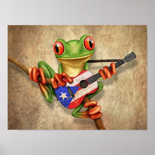 Tree Frog Playing Puerto Rico Flag Guitar Poster Zazzle Com