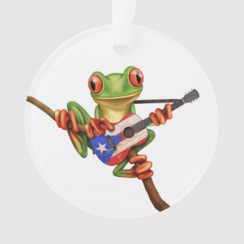Tree Frog Playing Puerto Rico Flag Guitar White Ornament by crazycreatures at Zazzle