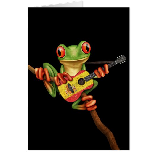 Tree Frog Playing Spanish Flag Guitar Black Cards (Front)