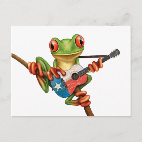 Tree Frog Playing Texas Flag Guitar White Postcard