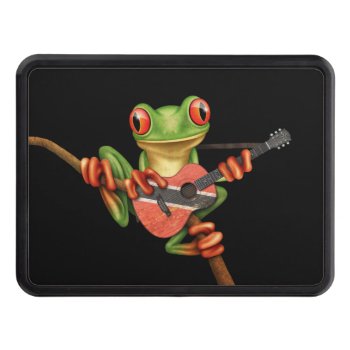 Tree Frog Playing Trinidad And Tobago Guitar Black Trailer Hitch Cover by crazycreatures at Zazzle