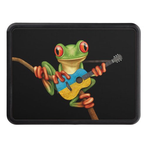 Tree Frog Playing Ukrainian Flag Guitar Black Hitch Cover