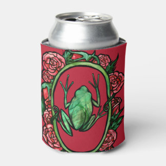 Tree Frog Roses cute red rose froggy art frogs     Can Cooler