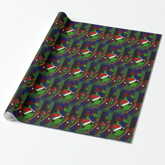 Tree Frog Wearing Santa Hat Art Wrapping Paper (Unrolled)