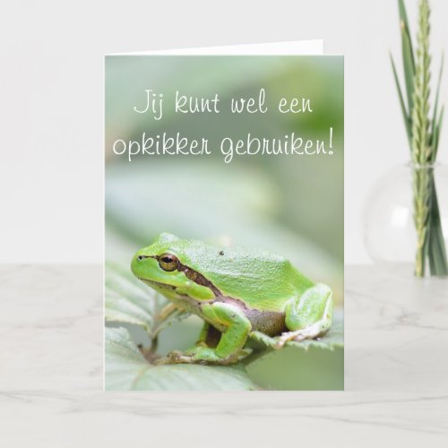 Tree frog with the text Opkikker Card