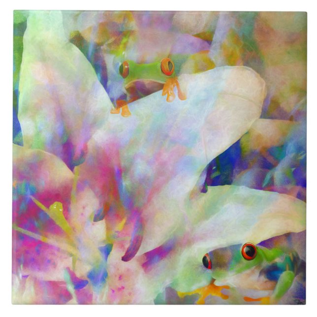 Tree Frogs and Lilies Ceramic Tile (Front)