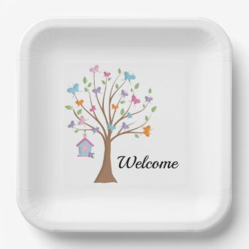 Tree Full Of Butterflies  "welcome" Paper Plates by randysgrandma at Zazzle