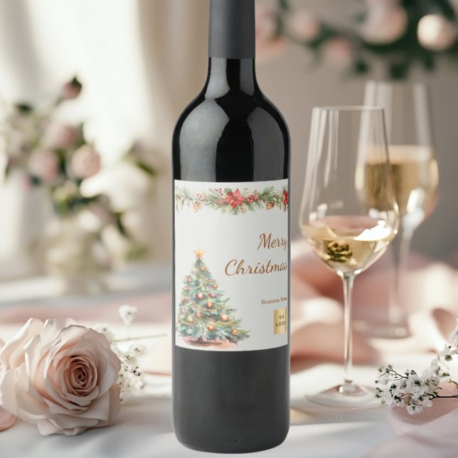 Tree garland floral cream Christmas Party business Wine Label (Creator Uploaded)