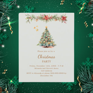 Tree garland red green Christmas Party invitation