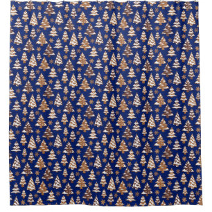 Tree Gingerbread Cookies Blue Christmas Shower Curtain