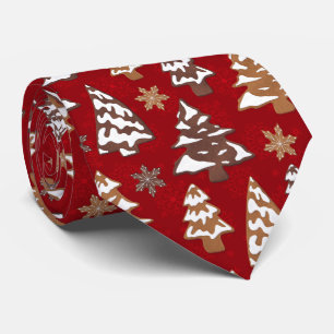 Tree Gingerbread Cookies Red Christmas Neck Tie