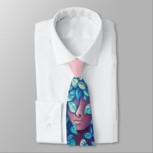 Tree Girl Surreal Painting Neck Tie